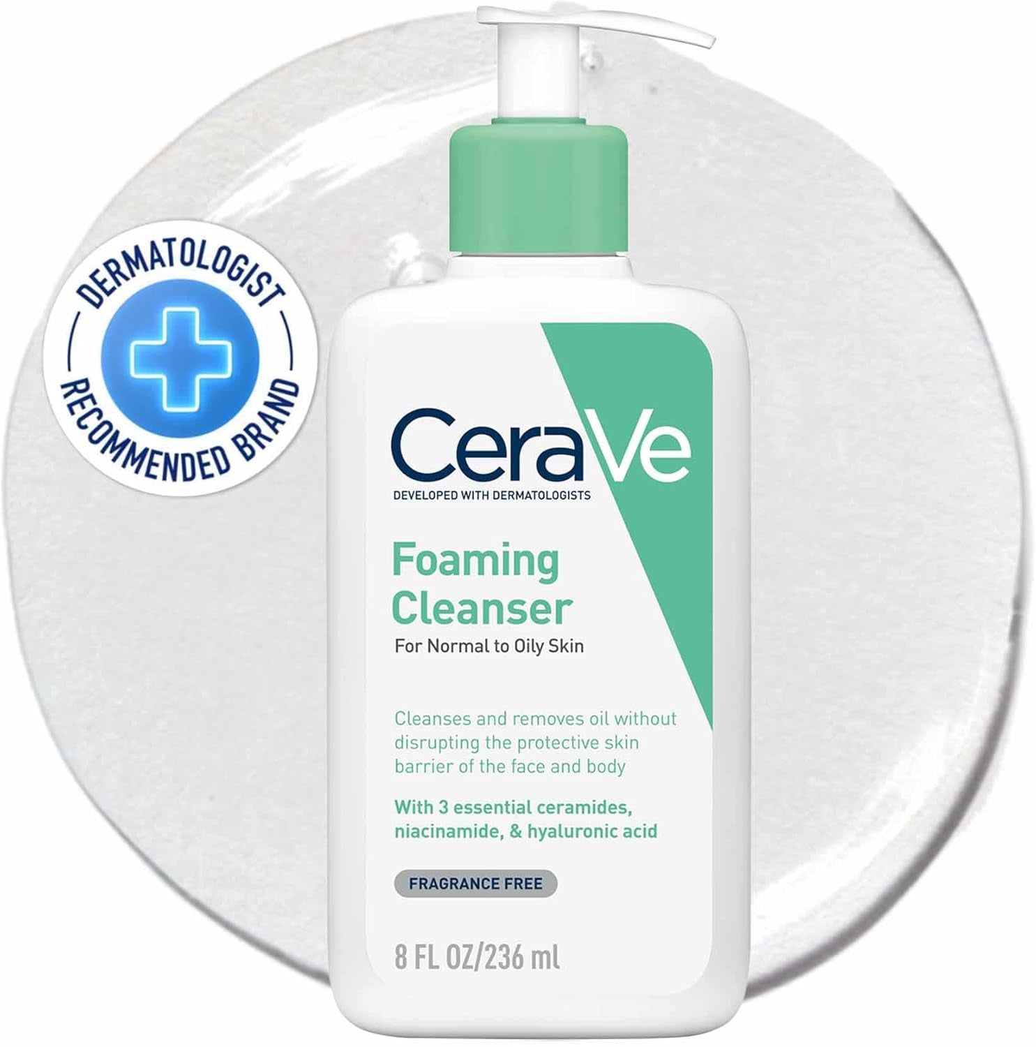 Foaming Cleanser Gel Face Wash 236Ml, Oil Control for Normal to Oily Skin, Removes Oil & Protects Skin Barrier, for Face + Body, Niacinamide + Ceramides, Fragrance Free