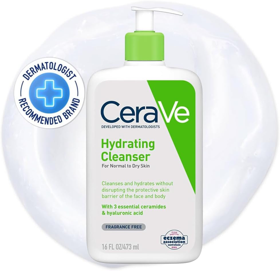 Cerave Hydrating Cleanser Face Wash 473Ml, for rmal to Dry Skin, Hyaluronic Acid + 3 Essential Ceramides, Cleanses and Hydrates without Disrupting Natural Skin Barrier of the Face & Body